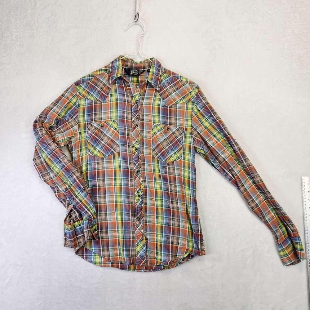 Salt Valley Western Mens XS Multicolor Plaid‎ Pearl Snap Roll Tab Sleeve Shirt
